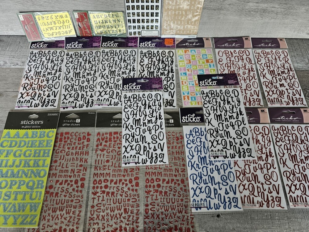 Lot 18 Pks Stickers Glitter Letters Number + 2 Embossing Stencils NEW #2